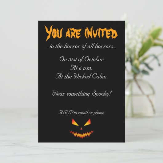 Cool scary Jack O'Lantern face Halloween Invite Kaart (Staand voorkant)