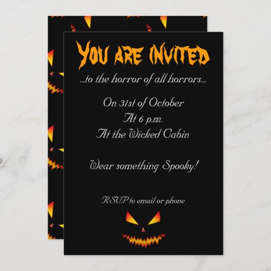 Cool scary Jack O'Lantern face Halloween Invite Kaart (Voorkant / Achterkant)