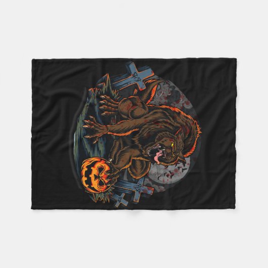 Cool Scary Werewolf Halloween Theme Fleece Deken (Voorkant (Horizontaal))