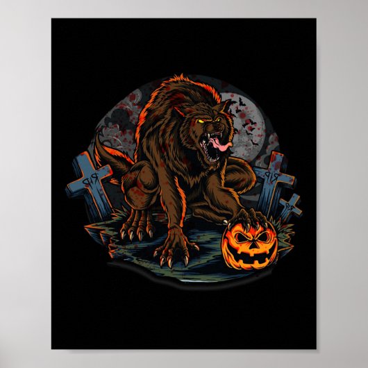 Cool Scary Werewolf Halloween Theme Poster (Voorkant)