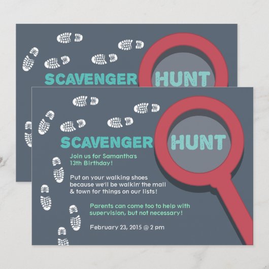 Cool Scavenger Hunt Invitation Kaart (Voorkant / Achterkant)