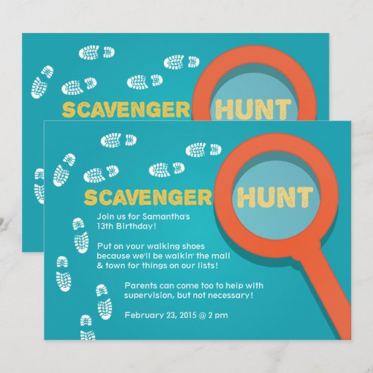 Cool Scavenger Hunt Invitation Kaart (Voorkant / Achterkant)