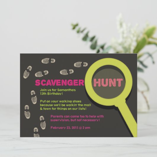 Cool Scavenger Hunt Invitation Kaart (Staand voorkant)