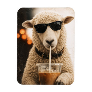 Cool Schaap Drinkt IJskoude Koffie Magneet
