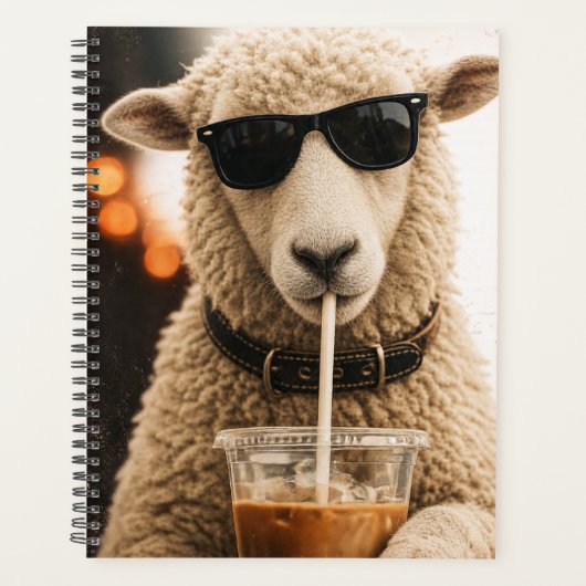 Cool Schaap Drinkt IJskoude Koffie Planner (Voorkant)