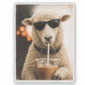 Cool Schaap Drinkt IJskoude Koffie Sticker (Voorkant)