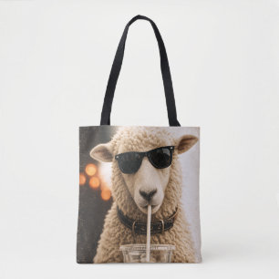 Cool Schaap Drinkt IJskoude Koffie Tote Bag
