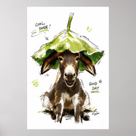 Cool schaduw goede dag grappige ezel met bladhoed poster
