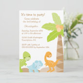 Cool schattig dinosaurus jongen's verjaardag feest kaart (Staand voorkant)