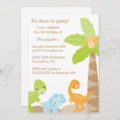 Cool schattig dinosaurus jongen's verjaardag feest kaart (Voorkant / Achterkant)