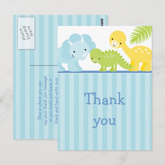 Cool schattig jongen dinosaurus dank u briefkaart (Voorkant / Achterkant)
