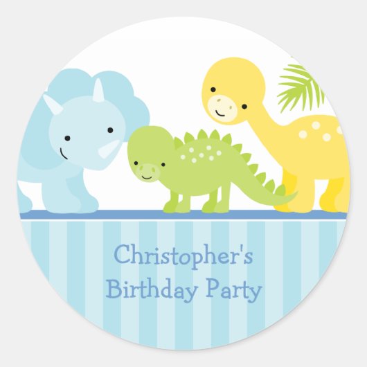Cool schattig jongensdinosaurus verjaardagsfeestje ronde sticker (Voorkant)