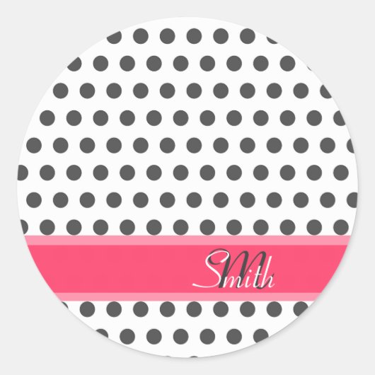 Cool schattige trendy monogram grijze grote polka  ronde sticker (Voorkant)