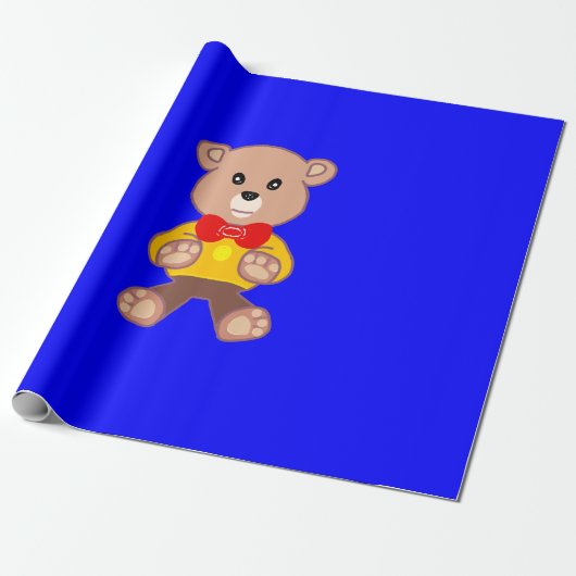 Cool Schattigee Little Bowtie Teddy Bear op Blue Cadeaupapier (Uitgerold)