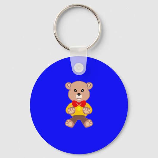 Cool Schattigee Little Bowtie Teddy Bear op Blue Sleutelhanger (Voorkant)
