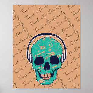 Cool Schedel met Koptelefoon Vintage Typografie Poster