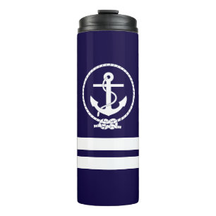 Cool scheepsanker en wit streeppatroon thermosbeker