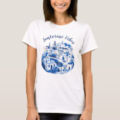 Cool Schets Blauw Santorini Reizen Illustratie Kun T-shirt (Voorkant)