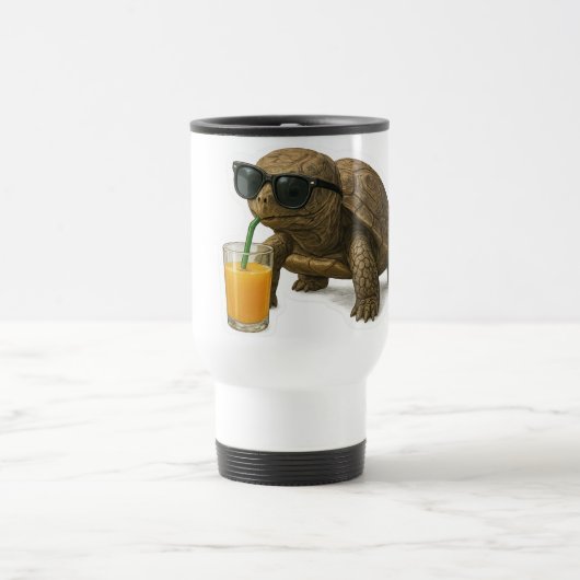 Cool Schildpad Drinkt Sap Sticker Reisbeker (Center)