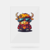 Cool Schotse Highland Koe Classic T-shirt Acryl Bord (Voorkant)