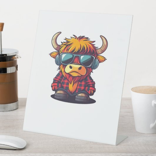 Cool Schotse Hoogland Rund Klassiek T-Shirt Reclamebord Met Voetstuk (Insitu)