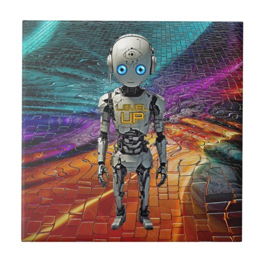 Cool Sci-Fi Level Up Robot Keramische Tegel Tegeltje (Voorkant)