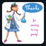 Cool Science verjaardagsfeest voor meisjes Vierkante Sticker<br><div class="desc">Cool Science Party Girl karakter gemaakt van polymeerklei, gebakken in de oven, geschilderd met acryl. gefotografeerd en digitaal verbeterd. Volg mijn Amy Vangsgard Party Blog op http://amyvangsgardpartyblog.blogspot.com</div>