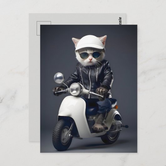 Cool Scooter Kat Gefeliciteerd Briefkaart (Voorkant / Achterkant)