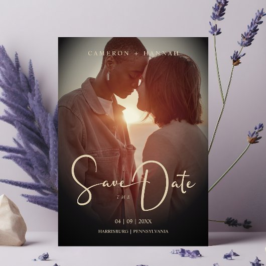 Cool Script Sophisticated Fake Golden Trendy Photo Save The Date