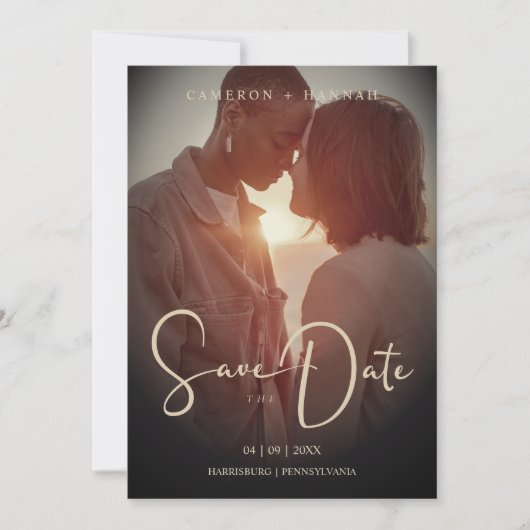 Cool Script Sophisticated Fake Golden Trendy Photo Save The Date (Voorkant)