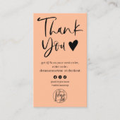 Cool script zwart perzik logo bestelling dank u visitekaartje (Voorkant)