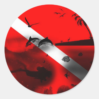 Cool Scuba Diver Flag Ronde Sticker