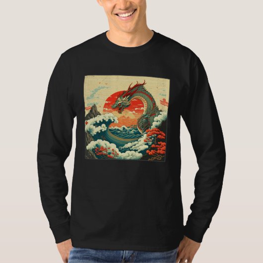 Cool Sea Dragon Illustration Ocean Waves Sunset Wo T-shirt (Voorkant)