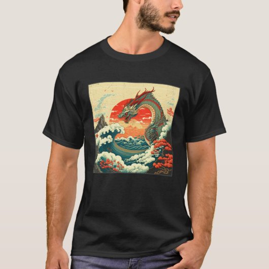 Cool Sea Dragon Illustration Ocean Waves Sunset Wo T-shirt (Voorkant)