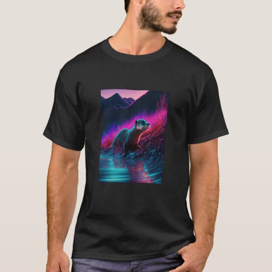 Cool Sea Otter Synthwave Wandering Otter  3 T-shirt (Voorkant)