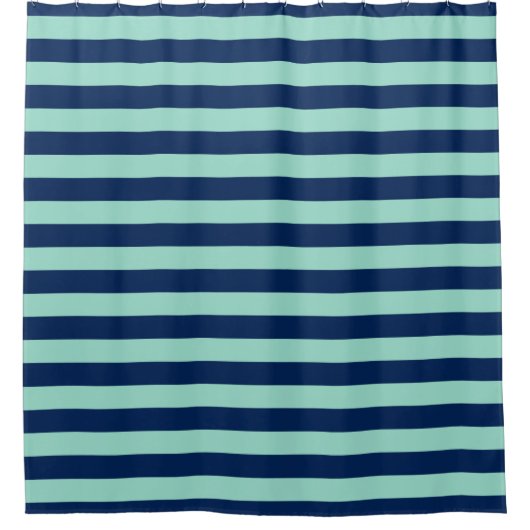 Cool Seafoam Green- en Navy Stripes Douchegordijn (Voorkant)
