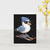 Cool Seagull On Skis - Nordic Winter Seagulls Aprè Kaart (Gele Bloem)