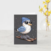 Cool Seagull On Skis - Nordic Winter Seagulls Aprè Kaart (Gele Bloem)