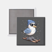 Cool Seagull On Skis - Nordic Winter Seagulls Aprè Magneet (Voorkant / Achterkant)