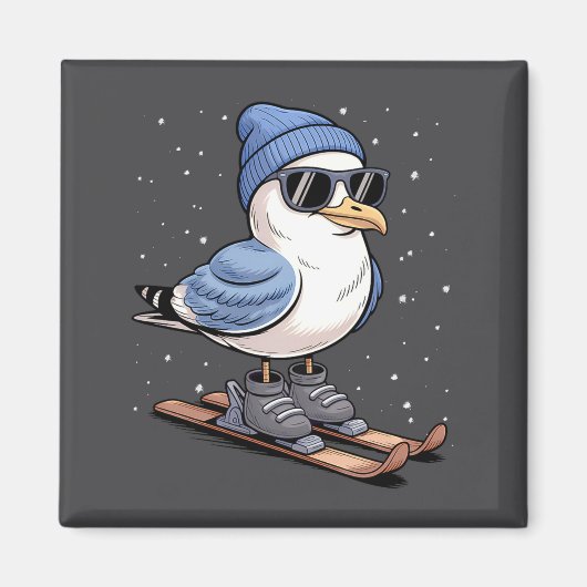Cool Seagull On Skis - Nordic Winter Seagulls Aprè Magneet (Voorkant)