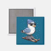 Cool Seagull On Skis - Nordic Winter Seagulls Aprè Magneet (Voorkant / Achterkant)