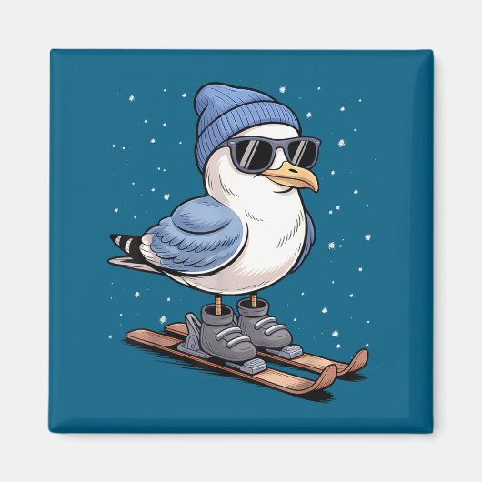 Cool Seagull On Skis - Nordic Winter Seagulls Aprè Magneet (Voorkant)