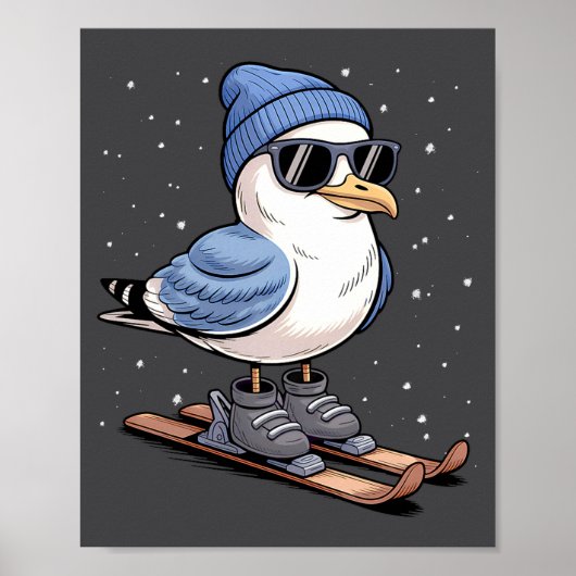 Cool Seagull On Skis - Nordic Winter Seagulls Aprè Poster (Voorkant)