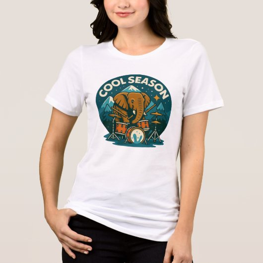COOL SEASON Elephant Drummer Graphic Design vrouwe Tri-Blend Shirt (Voorkant)