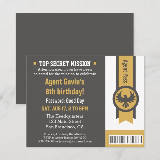 Cool Secret Agent Birthday Party Kaart (Voorkant / Achterkant)
