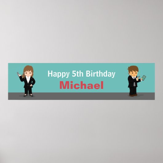 Cool Secret Agent Kids Birthday Party Banner Poster (Voorkant)