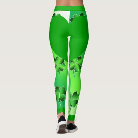 Cool Shamrock en Leprechaun Helder Groen Hart Leggings (Achterkant)