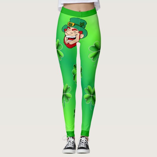 Cool Shamrock en Leprechaun Helder Groen Hart Leggings (Voorkant)