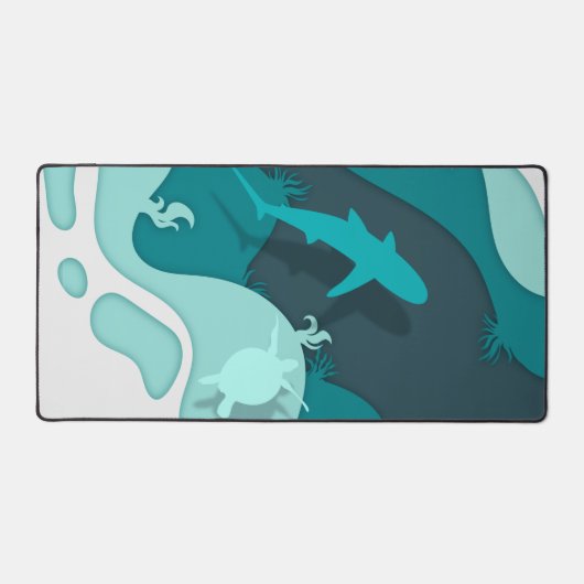 Cool Shark and Turtle Abstract Art Blue Bureaumat (Voorkant)