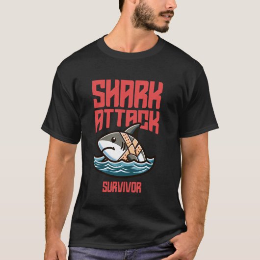 Cool Shark Attack Survivor letsel Strand Funny Sha T-shirt (Voorkant)
